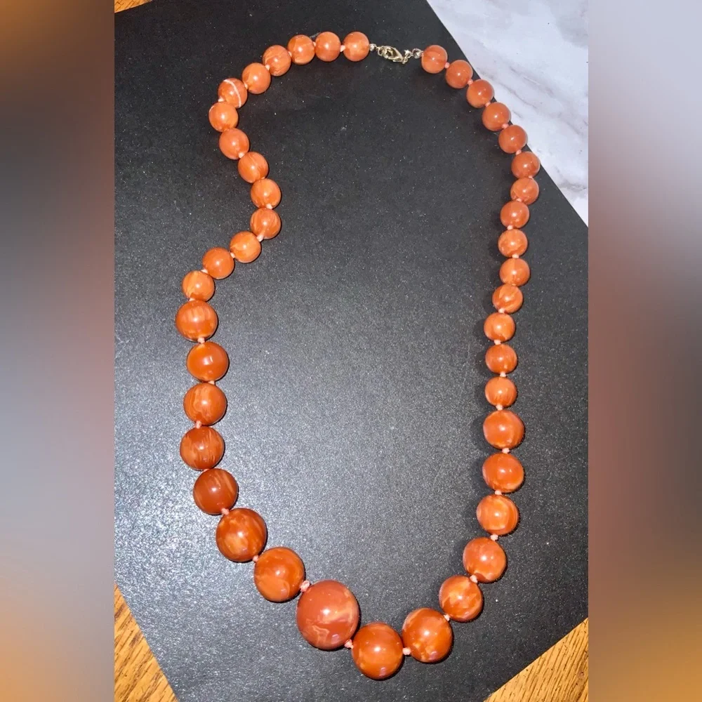 Vintage Chunky Orange Beaded Boho Necklace - Picture 7 of 8